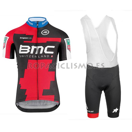 2018 Maillot Bmc Tirantes Mangas Cortas Negro y Rojo